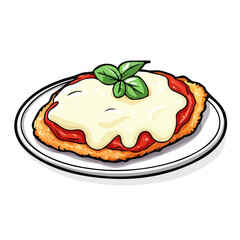 Chicken Parmigiana, flat 2D isometric cartoon vector image isolated on white background.