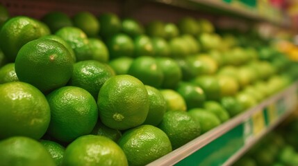 Fresh limes piled high at produce counter