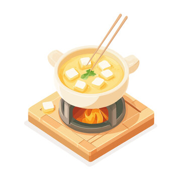 cheese fondue pot cooking on fire clip art preview