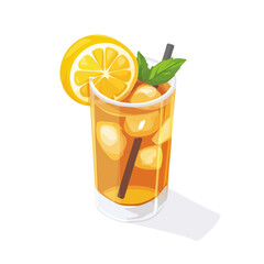Black Tea Lemonade, cartoon vector illustration, flat 2D isometric style, white background.