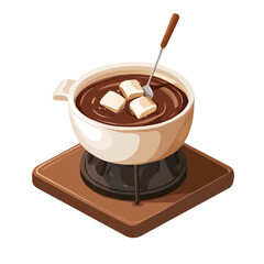 Chocolate Fondue, 2D isometric flat cartoon vector illustration isolated on white background.