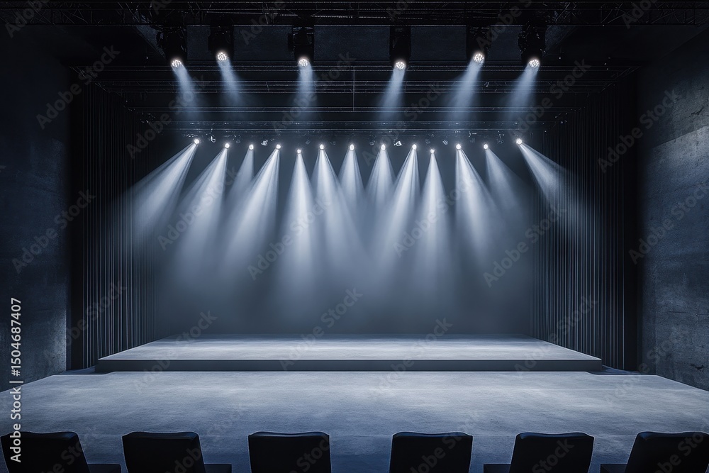Aufkleber empty theater stage illuminated by bright spotlights creates an atmosphere of anticipation for futur