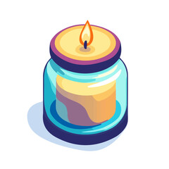 Candle Jar, vector graphic, 2D flat isometric cartoon illustration on white background.
