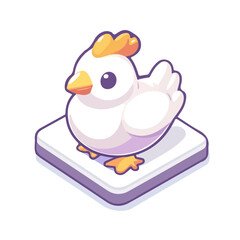 Chicken, flat 2D isometric cartoon vector image isolated on white background.