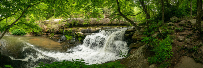 Panorama Of Dunloup Creek Waterfall In New River Gorge © kellyvandellen
