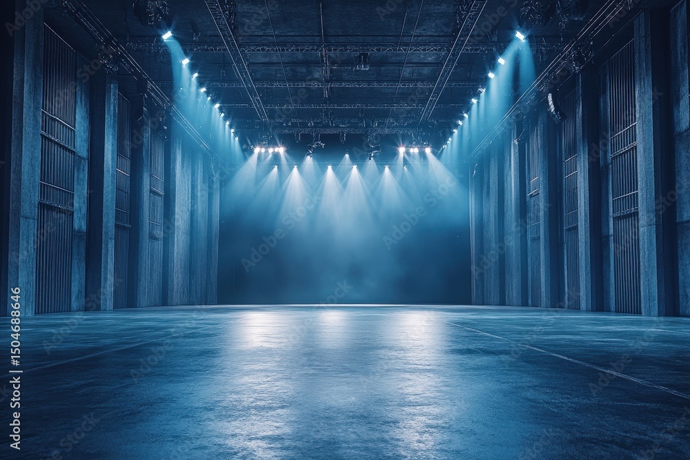 Aufkleber empty theater stage illuminated by bright spotlights creates an atmosphere of anticipation for futur