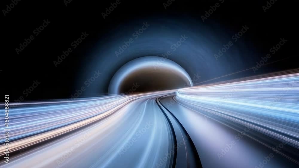 Fototapete tunnel vision: abstract artwork of a tunnel with blurred lines and bright lights in motion, creating