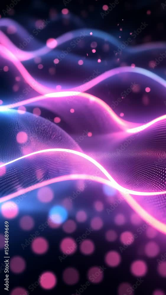 Poster glowing neon waves flowing dynamically in space, glowing waves in dark space. vertical