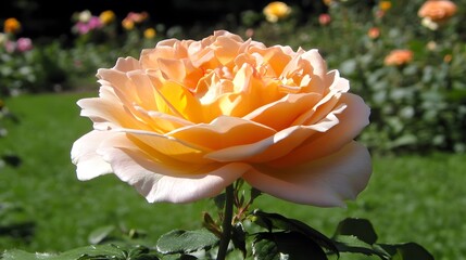 Peach Rose Flower Blossom in Garden Sunlight