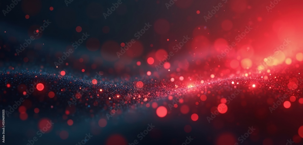 Leinwandbilder illustration red bokeh light particles in dark space. abstract digital art with shiny dots, blurred 