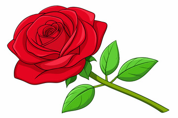 Naklejka premium Crimson Bloom: A meticulously crafted illustration of a radiant red rose, elegantly rendered in vibrant detail, poised to bring a touch of beauty and romance to your creative projects.