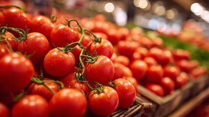 Ripe tomato showcased in supermarket produce section