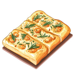 Focaccia, flat 2D isometric cartoon vector image isolated on white background.