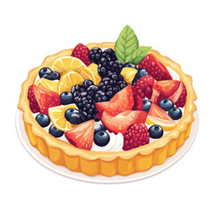 Fruit Tart, vector graphic, 2D flat isometric cartoon illustration on white background.
