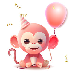 Wonder Monkey in pink with a balloon in his paw