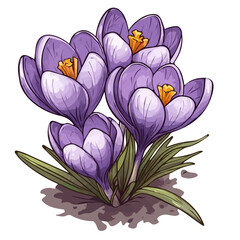 Crocus Flower, flat 2D isometric cartoon vector image isolated on white background.