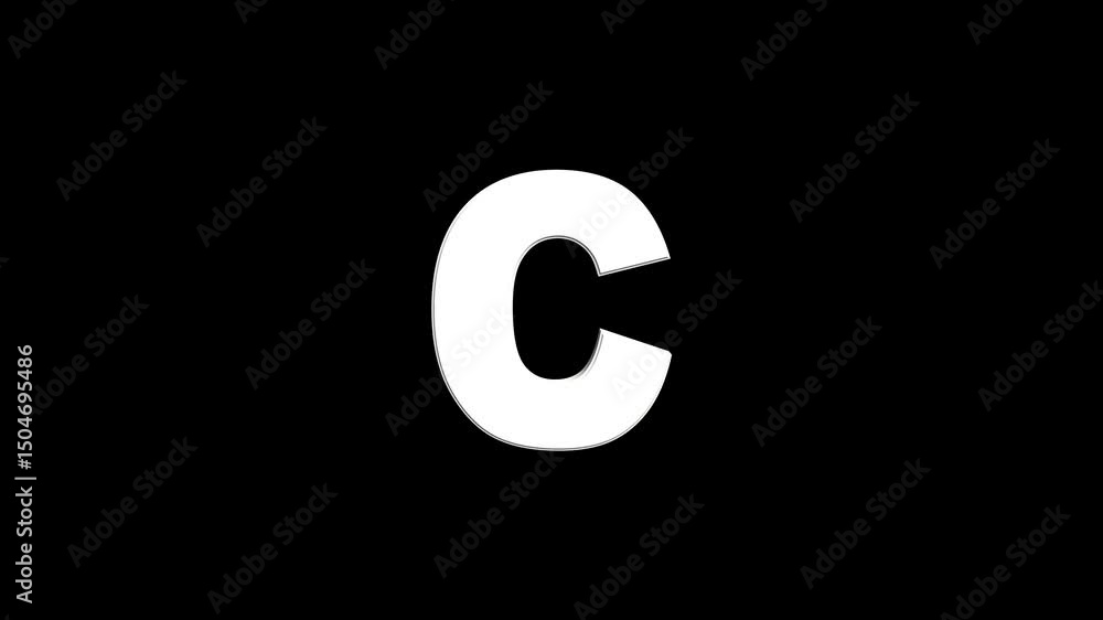 Poster 3d rendering letter c. glowing alphabet number looping .animation video template for your business l