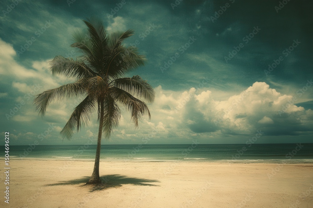 Aufkleber breathtaking tropical beach view framed by palm trees on a sunny afternoon with gentle waves lapping