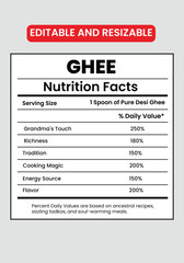 Ghee nutrition facts , supplement facts template, Ghee label