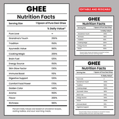 Fototapeta premium Ghee nutrition facts , supplement facts template, Ghee label
