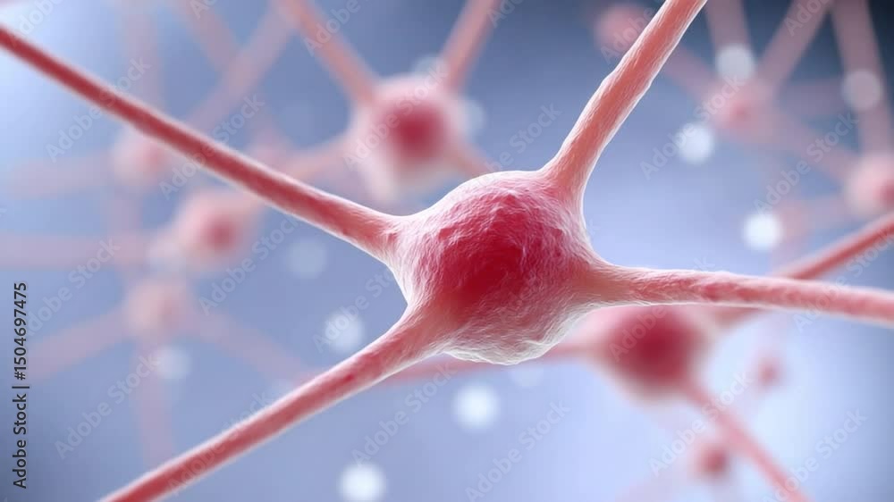 Aufkleber Neural Network Connection: Microscopic view of interconnected neurons,  a complex network of nerve cells forming the intricate structure of the brain.