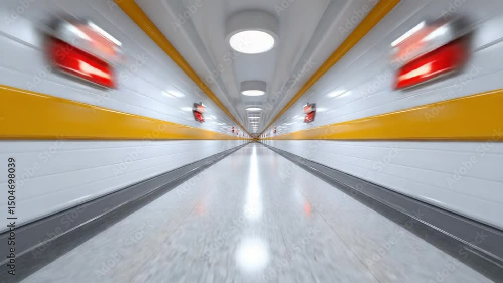 Poster abstract subway passage: an eye-level perspective showcases a futuristic subway tunnel stretching in