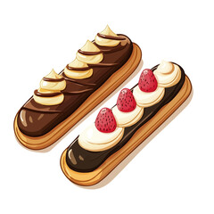Eclairs, cartoon vector illustration, flat 2D isometric style, white background.
