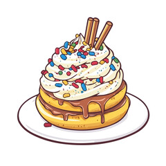 Funnel Cake, vector graphic, 2D flat isometric cartoon illustration on white background.
