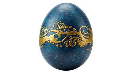 Decorative easter egg blue and gold ornate design for spring holiday celebration tradition on transparent background