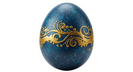 Decorative easter egg blue and gold ornate design for spring holiday celebration tradition on transparent background
