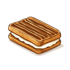 Churro Ice Cream Sandwich, cartoon vector illustration, flat 2D isometric style, white background.