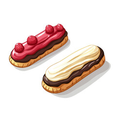 Eclairs, cartoon vector illustration, flat 2D isometric style, white background.