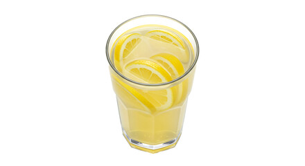 Refreshing homemade lemonade drink with lemon slices in glass for summer beverage and healthy lifestyle on transparent background