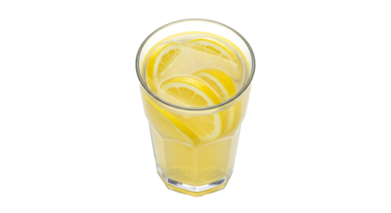 Refreshing homemade lemonade drink with lemon slices in glass for summer beverage and healthy lifestyle on transparent background
