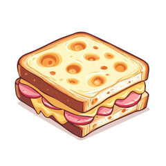 Croque Monsieur, 2D isometric flat cartoon vector illustration isolated on white background.