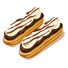 Eclairs, cartoon vector illustration, flat 2D isometric style, white background.