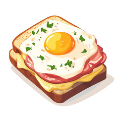 Croque Madame, vector graphic, 2D flat isometric cartoon illustration on white background.

