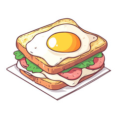 Croque Madame, flat 2D isometric cartoon vector image isolated on white background.