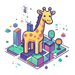 Giraffe, flat 2D isometric cartoon vector image isolated on white background.