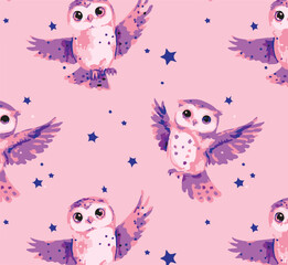 Cute owls seamless pattern
Adorable Owls Seamless Pattern Cute Grey Owls Leaves Branches Nature Illustration