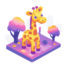 Giraffe, 2D isometric flat cartoon vector illustration isolated on white background.