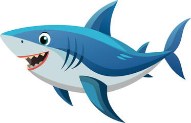 Naklejka premium Happy Cartoon Shark Ocean Animal Illustration