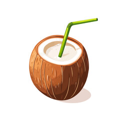 Coconut Water, flat 2D isometric cartoon vector image isolated on white background.