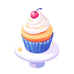 Cupcake, 2D isometric flat cartoon vector illustration isolated on white background.