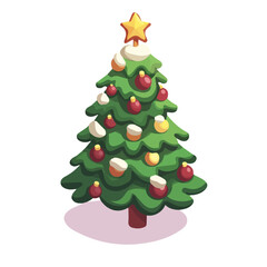 Christmas Tree, vector graphic, 2D flat isometric cartoon illustration on white background.
