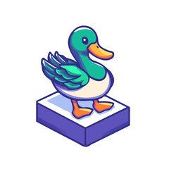 Duck, vector graphic, 2D flat isometric cartoon illustration on white background.
