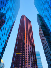 Real Estate. Financial Center. High office buildings in the business center of the city. Glass and steel. Skyscrapers as a background.