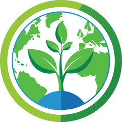 Green Plant Growing on Earth Globe Eco Logo