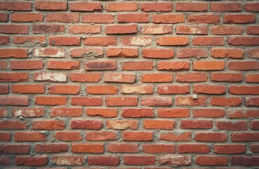 Fototapeta premium Red brick wall texture. Rough surface of old brickwork, masonry. Aged, grunge design with red-orange color. Brick texture for background, interior decoration, construction.