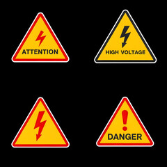 Obraz premium electrical Hazard Icon set attention, hgh voltage, danger on isolated black background